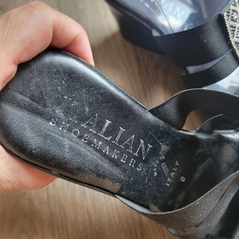 Italian Shoemakers Womens Wedge Sandals 8 Black Rhinestone Elastic Frankie Slide